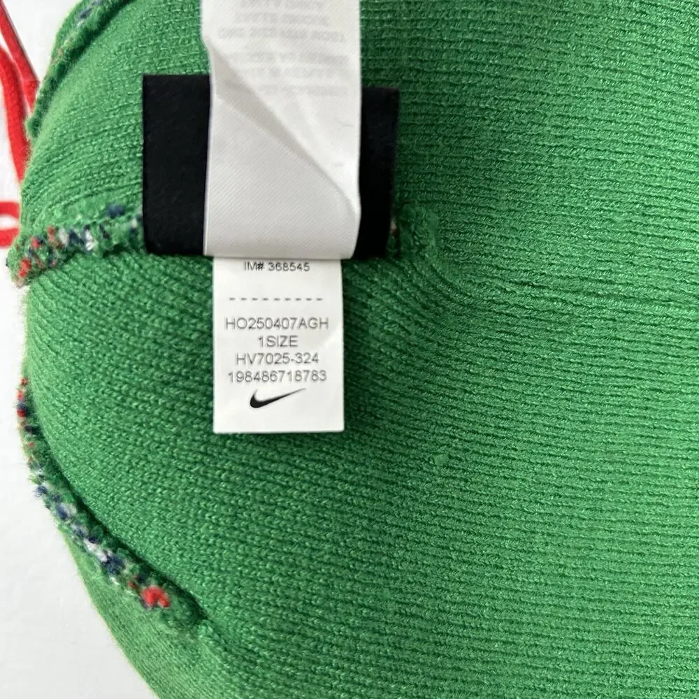 Nike Christmas Pom Beanie Hat Green Reindeer Just Do It Cuffed One Size NWT